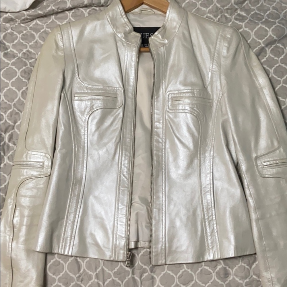 A leather  white jacket